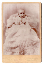 1890s WHITMAN MA Victorian BABY CHRISTENING GOWN Antique Cabinet Card by SHAW picture