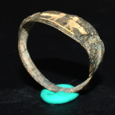 Genuine Ancient Roman Bronze Ring with Engraved Bezel Depicting 2 Birds picture