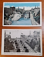 Erie Canal Lock 34-35 Before and after Barge 1900's Unused 2 Original postcards picture