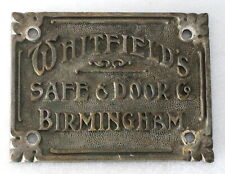 Vintage Whitfield's Safe & Door Co Birmingham Sign Plate picture