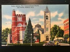 Vintage Postcard 1930-1945 Public Library 1st Congregational Church Nashua N.H. picture