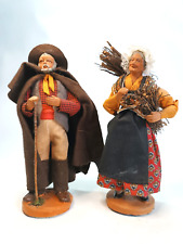 Antique Duo of Santons de Provence, Clay, Dressed, height 23 cm signed Daniel picture