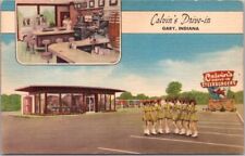 Vintage GARY, Indiana Postcard CALVIN'S DRIVE-IN Restaurant Roadside Linen 1950s picture