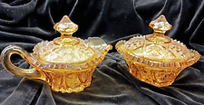 Vintage Kemple Yutec Pattern Amber Glass Lidded Cream and Sugar Set picture