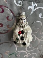 Poland Clown Christmas Ornament White Black Pierrot Mime Blown Glass 3.5