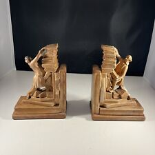 Set Of Vintage Bookworm Wooden Carved Bookends- 7+ Inches Tall picture