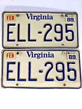 LICENSE PLATES Vintage 1989 Virginia ( Pair), Blue Letters , Very Good Condition picture