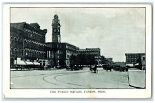 c1920's The Public Square Building Clock Tower Carriage Canton Ohio OH Postcard picture