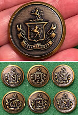 6 Vintage Brass Tone Button Lot 2 LION CREST SPECTEMUR AGENDO 48L (30mm,1-3/16