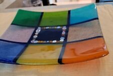 Mid Century Modern Murano Style Millifiori Art Glass Square Tray Dish Multicolor picture