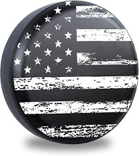 Black White Vintage American Flag Spare Tire Cover Protectors Weatherproof Dust- picture
