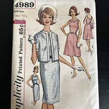 Vintage 1960s Simplicity 4989 Scoop Back Dress + Jacket Sewing Pattern 14.5 CUT picture
