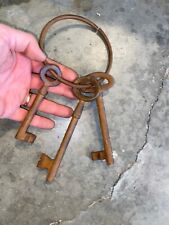 Victorian Master Door Cast Iron Skeleton Jailer Key Ring x3 Metal Keys 3/4+LBS picture