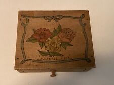 Antique Pyrography Wood Box Flemish Art W/Drawer Lebanon Indiana picture