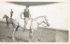 RPPC Guy Sitting on Horse Photo Bombed By Guy Standing On Horse Postcard picture