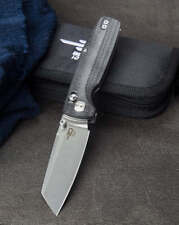 Bestech Slasher Folding Knife 2.88in D2 Steel Blade Black Canvas Micarta Handle picture