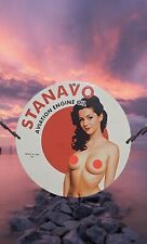 RARE STANAVO AVIATION PINUP BABE PORCELAIN GAS OIL STATION SERVICE PUMP AD SIGN picture