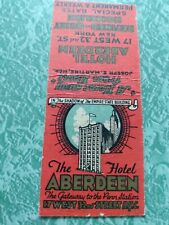 Vintage Matchbook Ephemera Collectible J10 New York City hotel Aberdeen picture