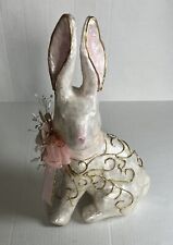 Handcrafted Capiz Shell Rabbit Jeweled Pink & Gold Tone Accented Flower Easter picture