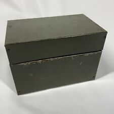 Vintage Green Index Recipe Filing Tin Metal Hinged 3x5 Box with Cards Dividers picture