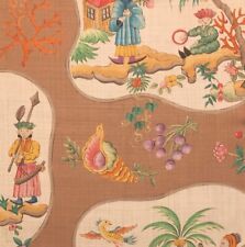 CLARENCE HOUSE Jeux Chinois Tan Linen Floral Remnant New picture