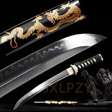 Sharp Japanese Short Sword Samurai Tanto T10 Steel Clay Tempered Blade W/ Dragon picture