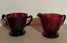 Vintage Royal Ruby Red Glass Pedestal Cream & Sugar Bowls picture