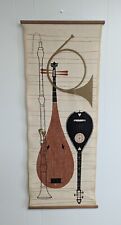 Vintage Ross Littell Signed Musical Instrument Fabric Wall Hanging Art picture
