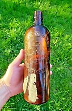 Antique Duffy Malt Whiskey Amber Glass Bottle Embossed w/ Partial Label Bar Deco picture