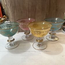 4 Interglass Medici Mouth Blown Sherbets Or Goblets With Gold Vintage picture
