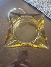 Vintage Mid-Century Amber Glass Ashtray Square / Star Shape 5”x 5