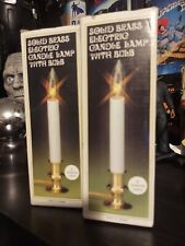 Vintage Solid Brass Electric Candle Lamp w/Bulb 2 lot Amber Cord New Old Stock picture
