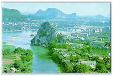 c1950's Rock Mountains Buildings Bridge Guilin City China Par Avion  Postcard picture