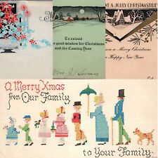 x4 LOT c1930s Merry Christmas & Happy New Year Greeting Cards Family Vtg Xmas 5I picture
