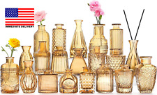20 Pcs Amber Gold Glass Bud Vases- Set Amber Gold Small Vases for Flowers Vintag picture