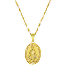 Gold Plated Religious Oval Miraculous Virgin Mary Medal Pendant Necklace 16