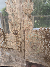 2 Antique French Tambour Lace Curtain Panels Cotton Netting 1920 Beautiful picture