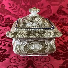 Antique Stubbs or Spode Pearlware Brown Transferware Sugar Staffordshire GREEK picture