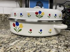 Vintage 1985 Tulip Tyme JMP Spain Red Yellow Blue Tulip Enamelware Roaster with picture