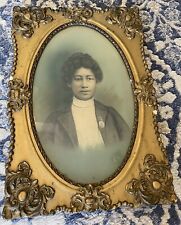 Antique Victorian Photograph Beautiful Woman In Ornate Golden Frame Green Toned picture