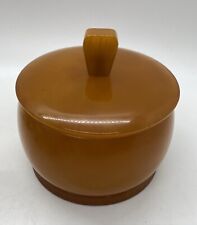 Vintage MCM Bakelite Catalin Butterscotch Yellow Covered Jar Container picture
