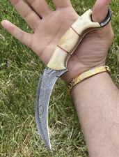 CUSTOM DAMASCUS STEEL Tactical Hunting combat Karambit FIXED BLADE KNIFE EDC 197 picture