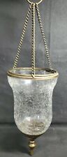 VINTAGE MCM HANGING SWAG LANTERN CLEAR GLASS CRACKLE METAL CHAIN BATTOM 9.5 TALL picture