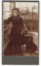 19Th Rare Antique Beautiful CDV Photograph of Girl with her Little Black Dog picture