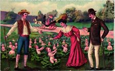 Children, Multiple Babies on a Cabbage Field, Funny Vintage Postcard picture