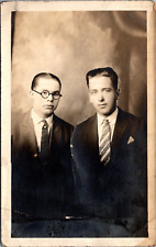 Antique BW RPPC Men Photo Akron OH Well Dressed Groomed Gay Interest Postcard picture
