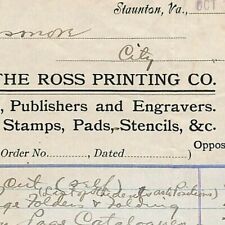 1906 Scarce Ross Printing Co. Letterhead Billhead  Staunton, VA picture