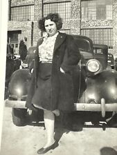 M8 Photograph Pretty Woman Point With Old Car 1940's Missouri B&W Artistic Cute picture
