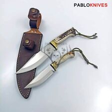 Handmade J2 Steel Hunting Full Tang Pair of Bowie Knives Stag Horn Handle picture