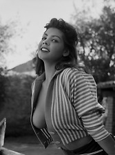 B&W  Photo Girl with Open Sweater 1960's 1940's 50's  Pinup Centerfold  / 8180 picture